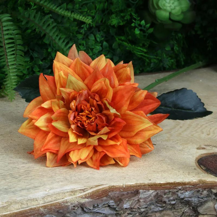Artificial Dark Orange Single Dahlia Stem