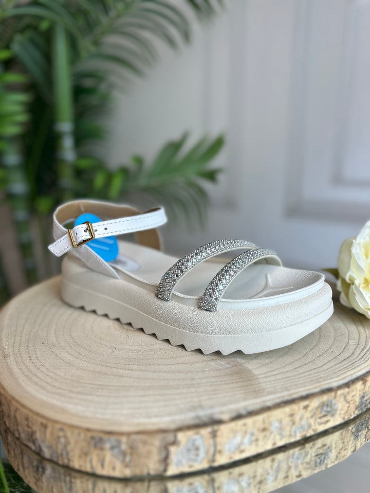 Pegada Napa Soft Branco/Strass Cristal Sandal | 234410