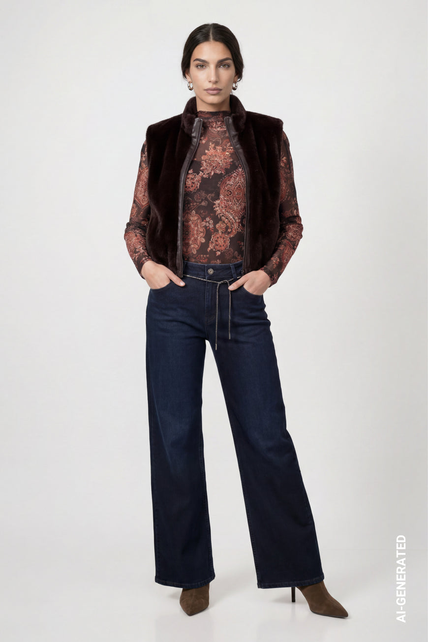 Monari Black Coffee Faux Fur Wasitcoat