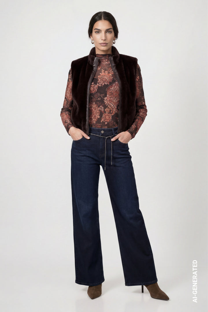 Monari Black Coffee Faux Fur Wasitcoat