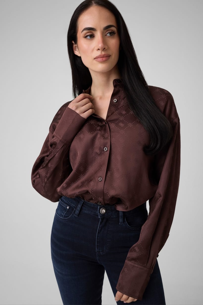 Guess Chocolate Viscose Logo Shirt