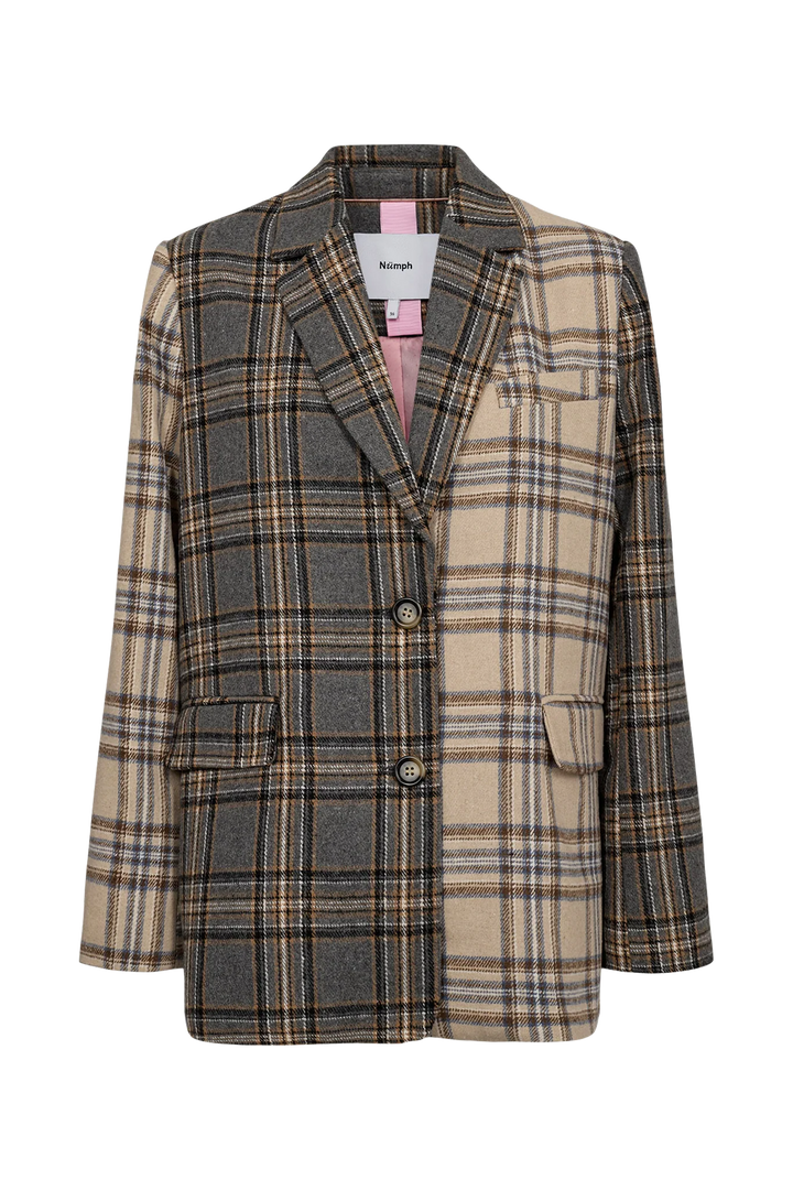 Numph Nuavey Check Blazer | Medium Grey Mel