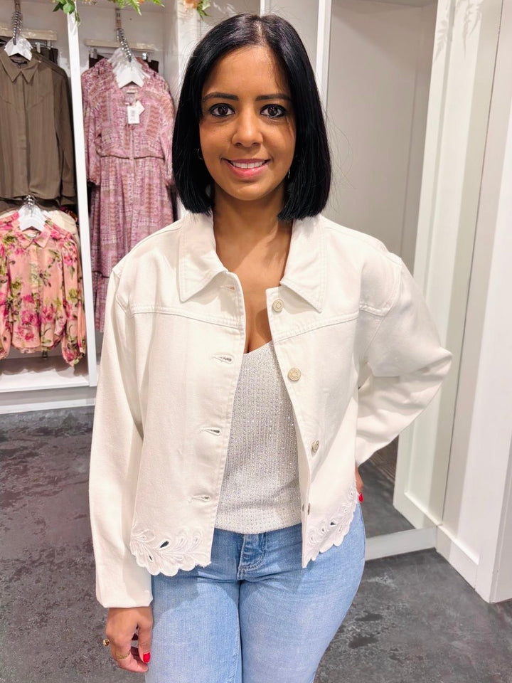 Salsa White Denim Jacket With Hem Detailing