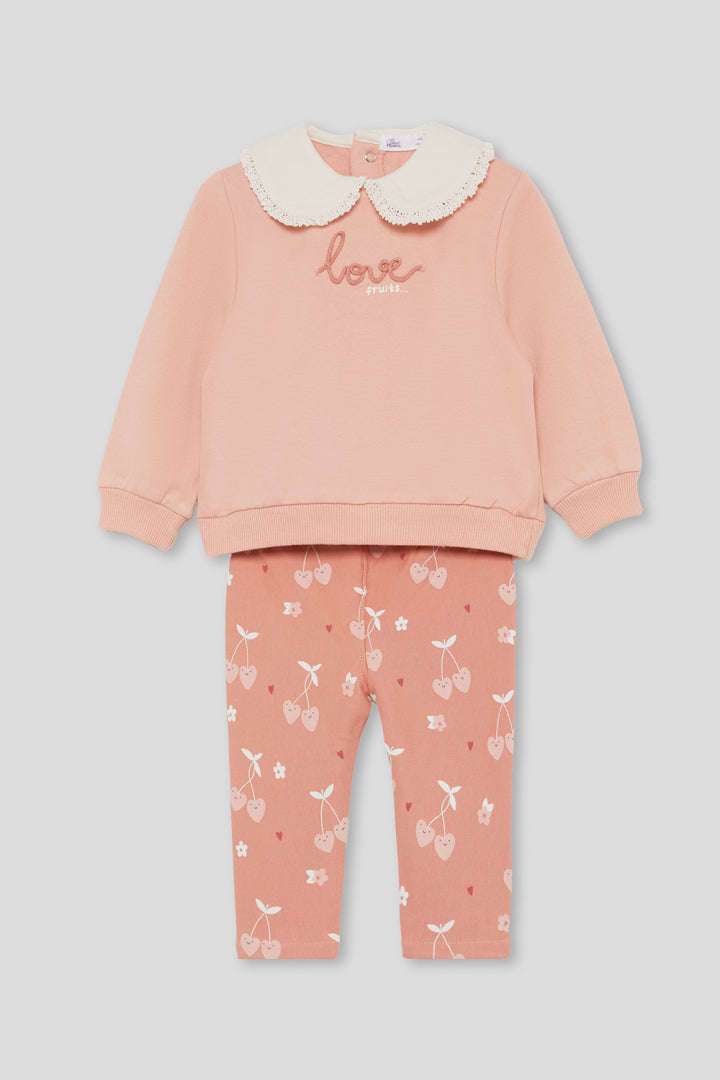 Street Monkey Girls Peach Collar Sweatshirt &amp; Print Legging Set