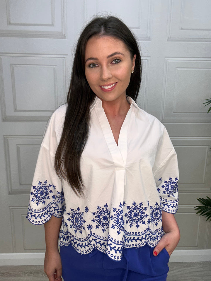 French Connection Alissa White Embroidered Shirt