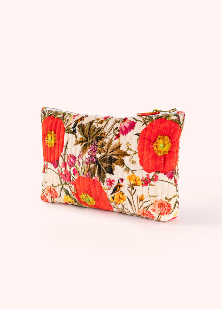 Powder Quilted Velvet Zip Pouch | Fine Flowers