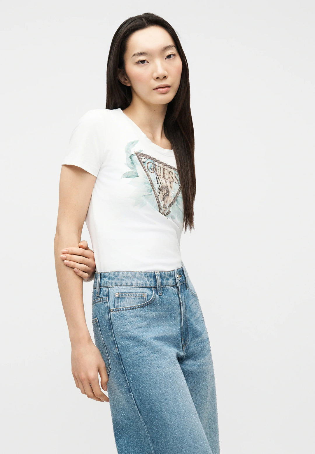 Guess Mint Floral Stud T-Shirt