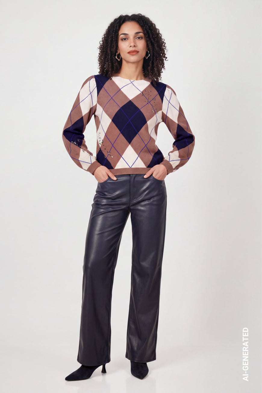 Monari Diamond Pattern Knitted Jumper | Tiramisu