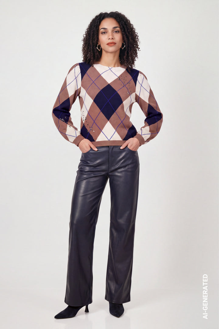 Monari Diamond Pattern Knitted Jumper | Tiramisu