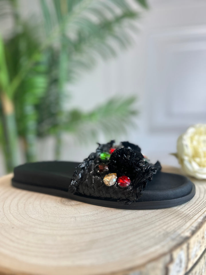 S.Piero Black Diamond Raffia Sandal