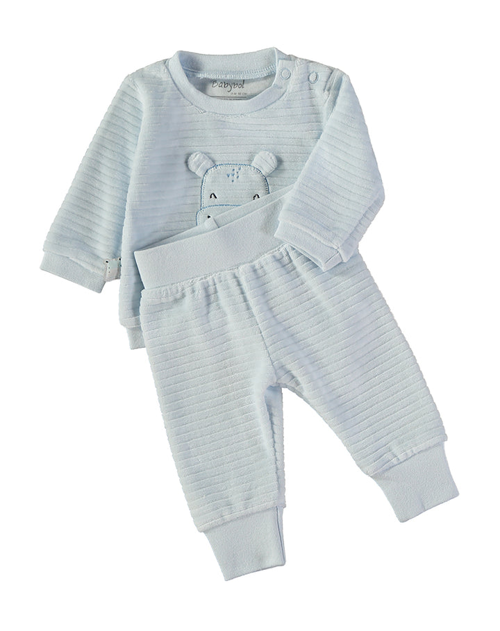 Babybol Baby Boy Light Blue Hippo Smile Ribbed Two-Piece Outfit Set