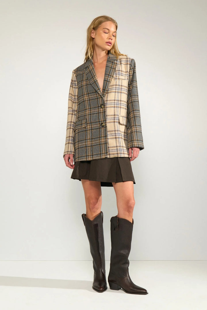 Numph Nuavey Check Blazer | Medium Grey Mel