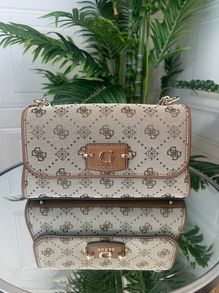 Guess Neda Convertiable Xbody Flap Bag Latte Logo