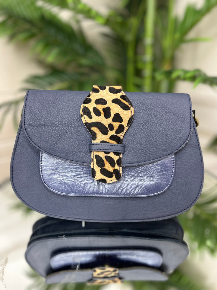 Soruka (81095) Metallic Patch with Animal Print Reversible Strap Handbag