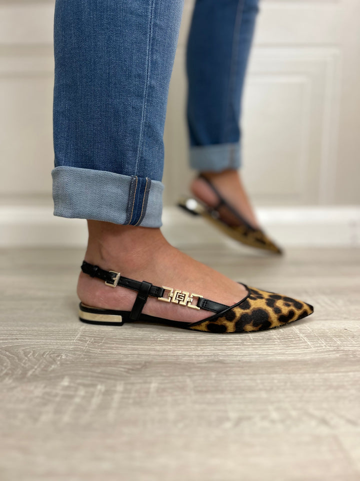 Guess Franiely Leather Leopard Print Flat Slingback