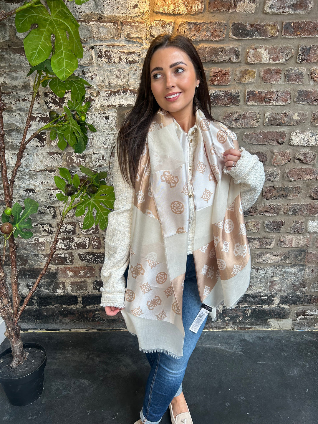 Guess Peony Logo Scarf Beige