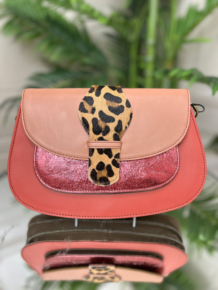 Soruka (81095) Metallic Patch with Animal Print Reversible Strap Handbag