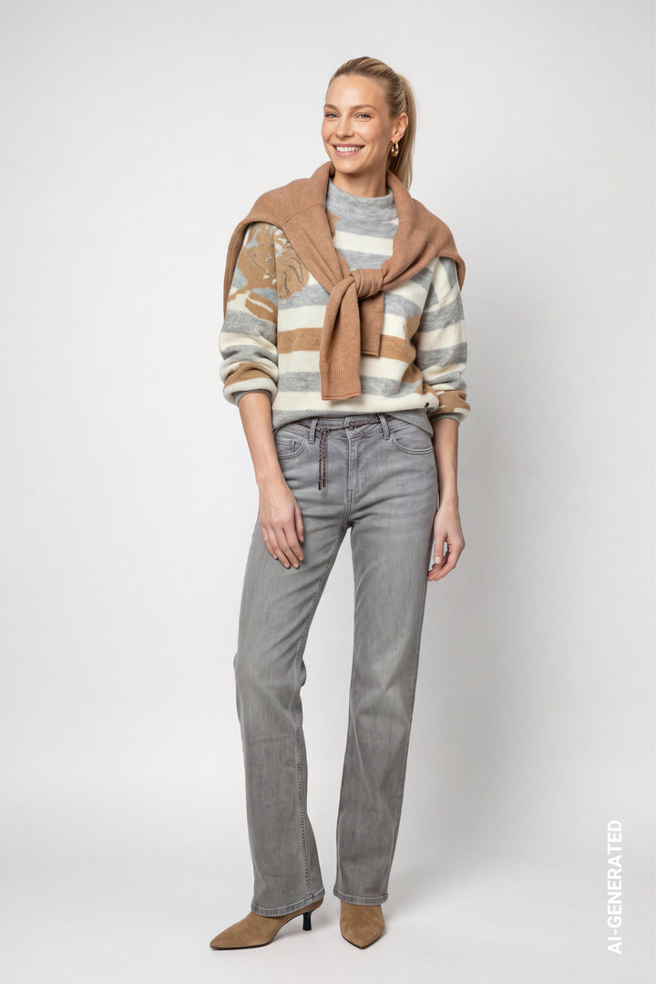 Monari Soft Texture Knitted Jumper | Light Grey Melange