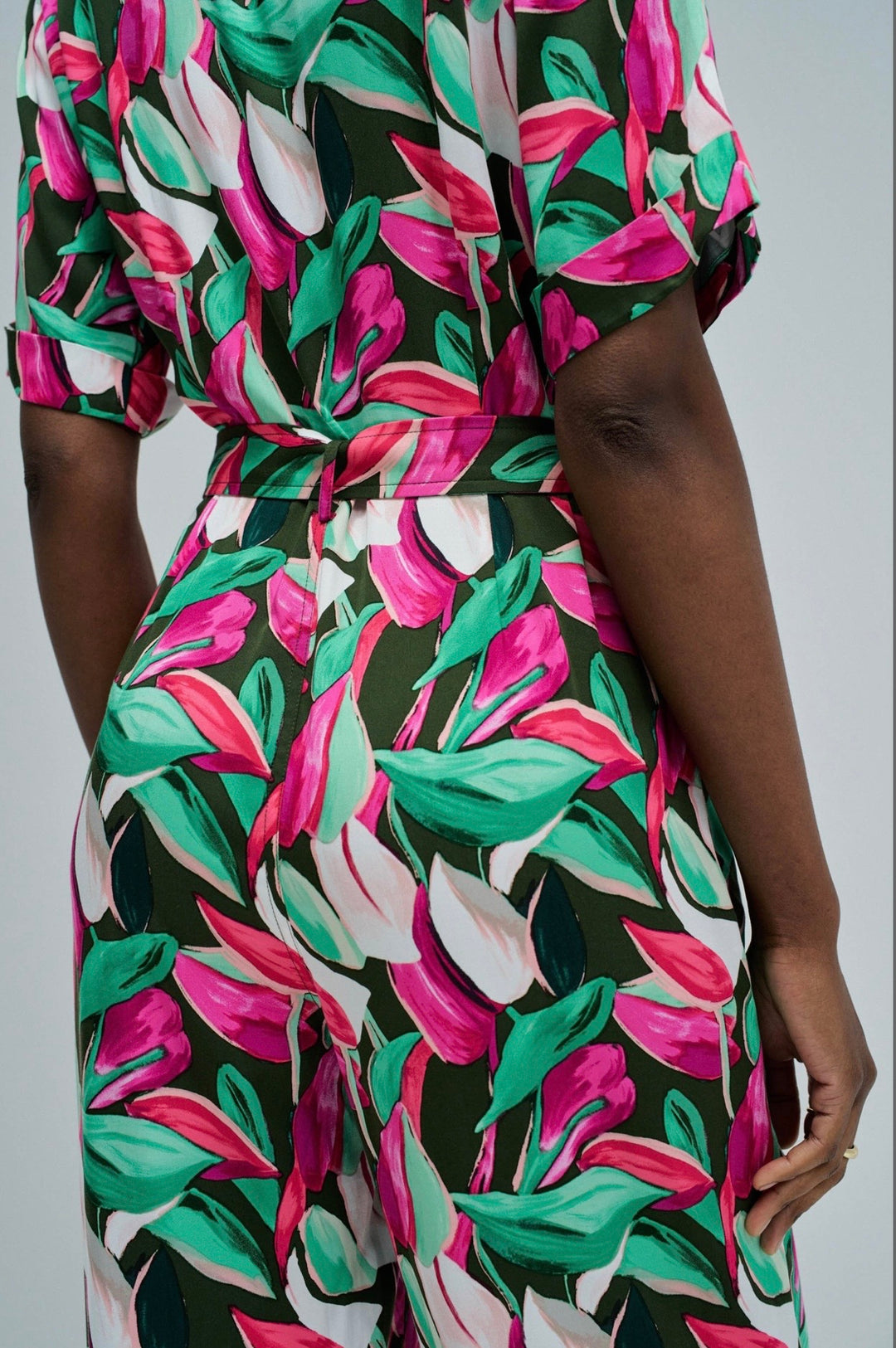 Salsa Vibrant Leaf Print Overalls