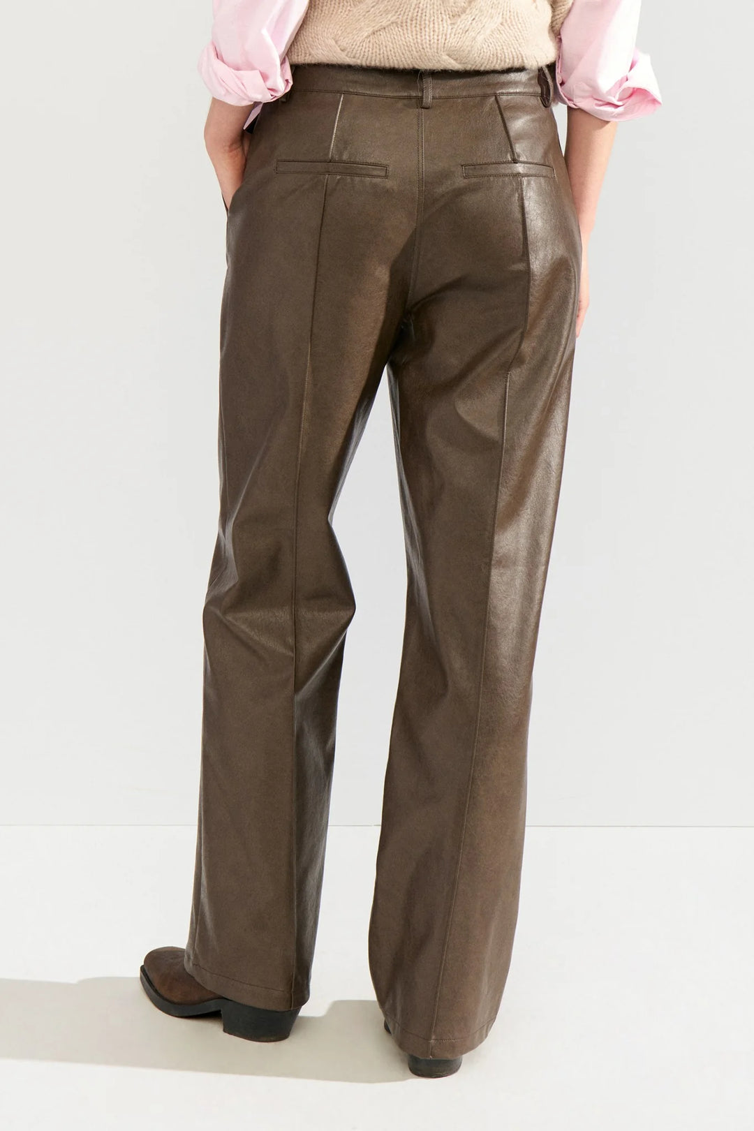 Numph Nudorith Straight PU Pants | Black Coffee