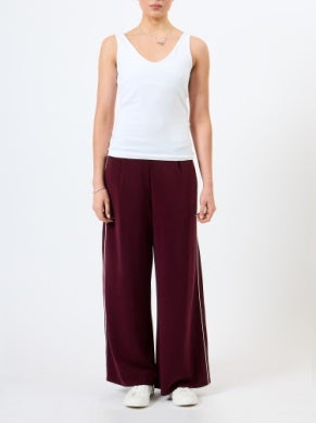 French Connection Wren Side Stripe Wide Leg Trouser | Berry Red