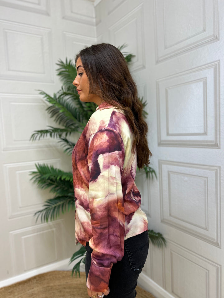 Goa Goa Sabryna Abstract Burgundy Shirt