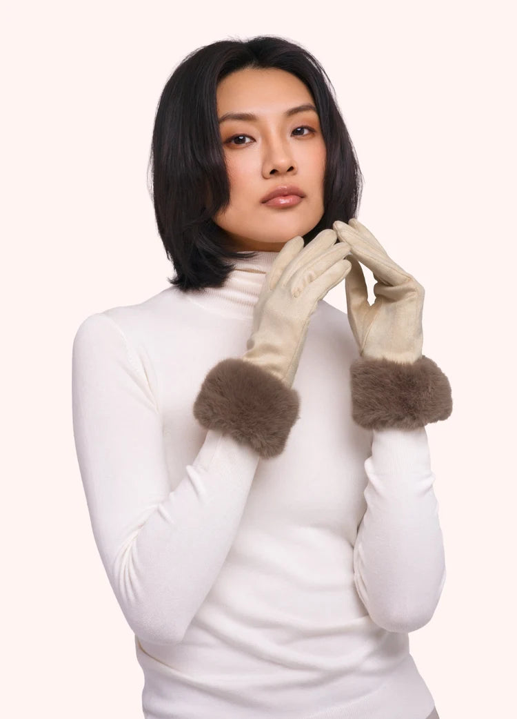 Powder Bettina Faux Suede/Fur Gloves |Cream