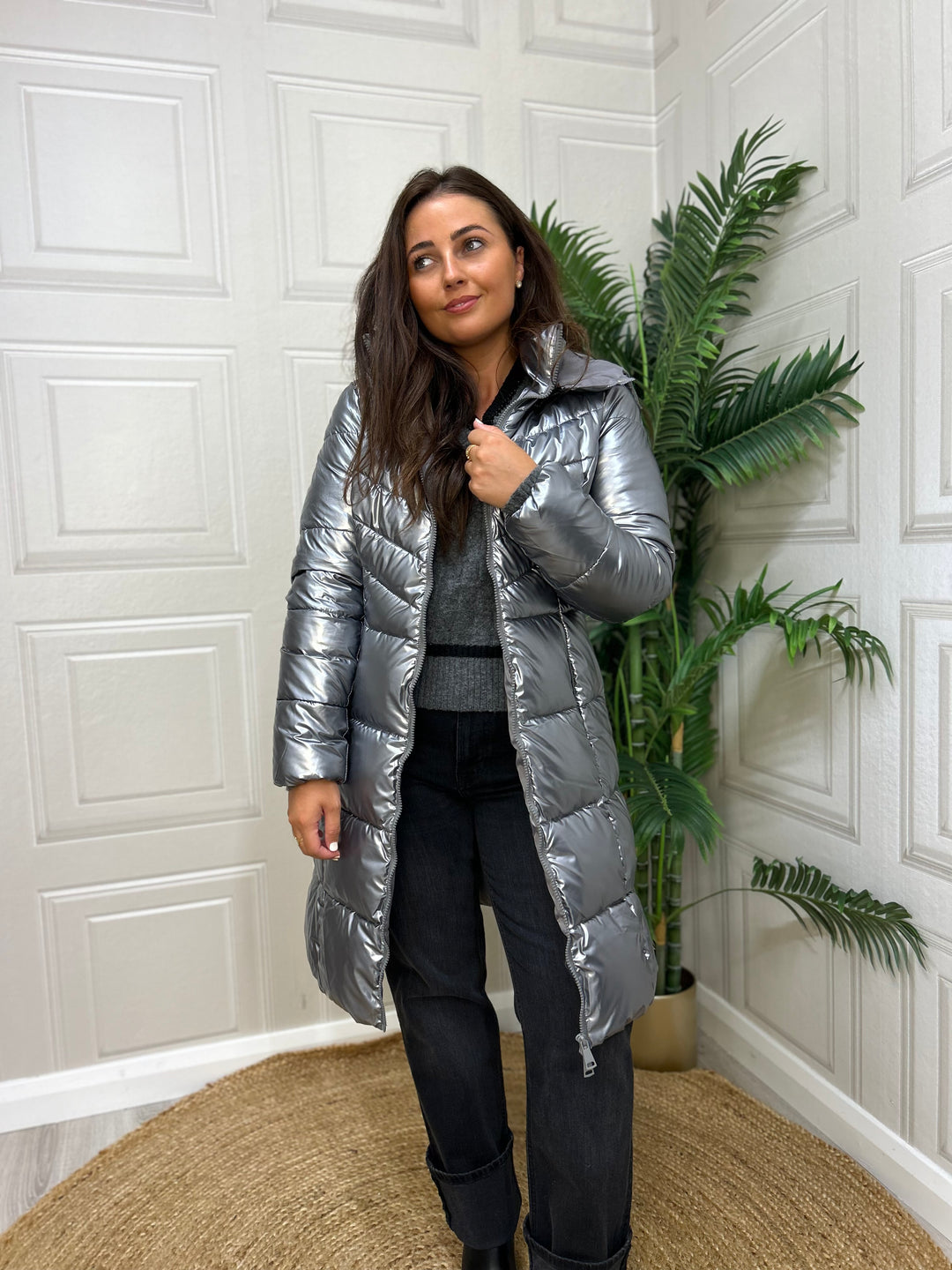 Priya Mid Length Puffer jacket Steel