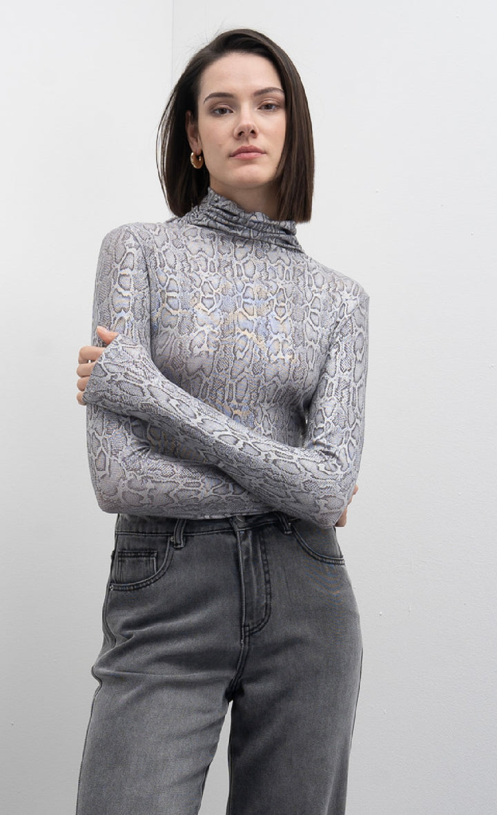 Goa Goa Yulka Grey/Silver Roll Neck Top