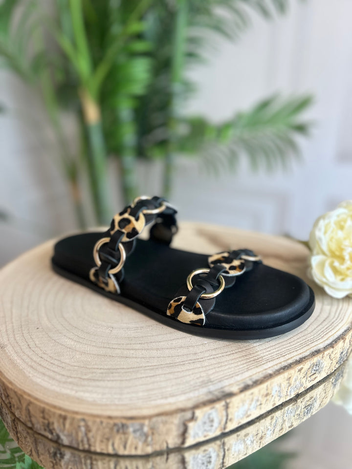 S.Piero Black Pony Leopard Sandal