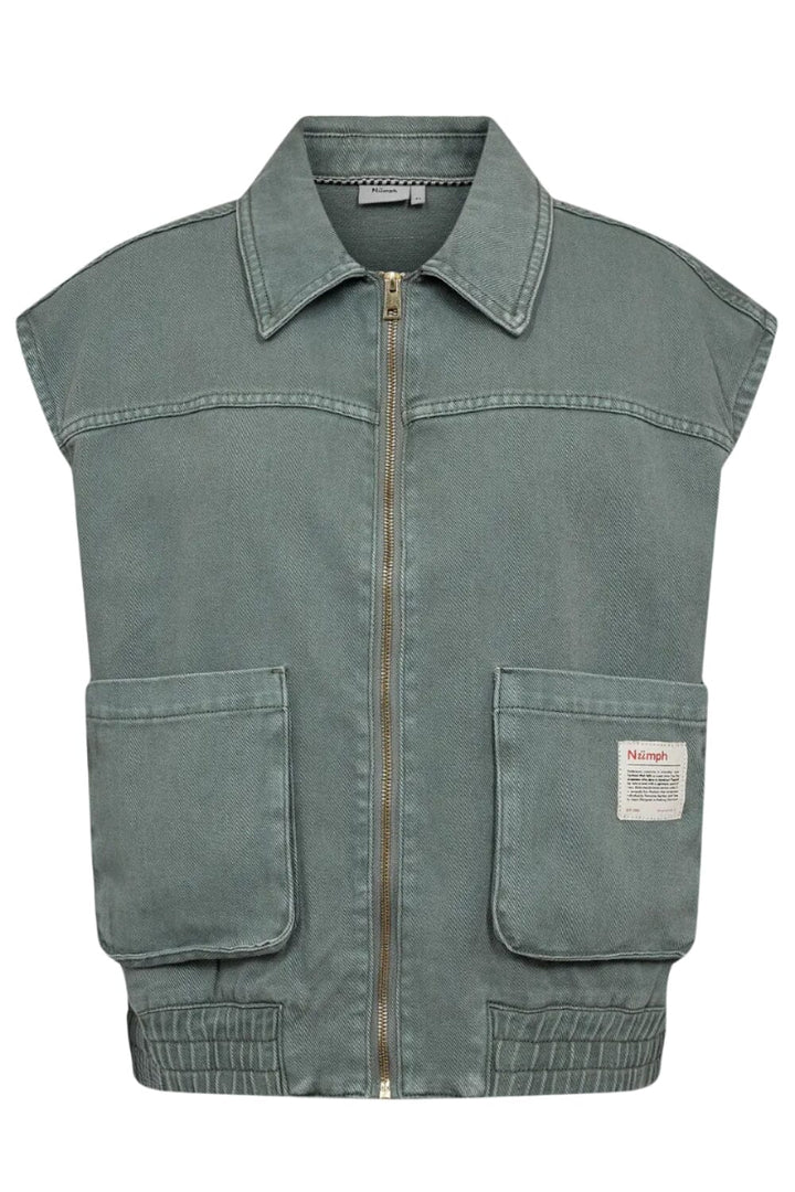 Numph Nuhamilton Vest | Washed Sea Green Denim