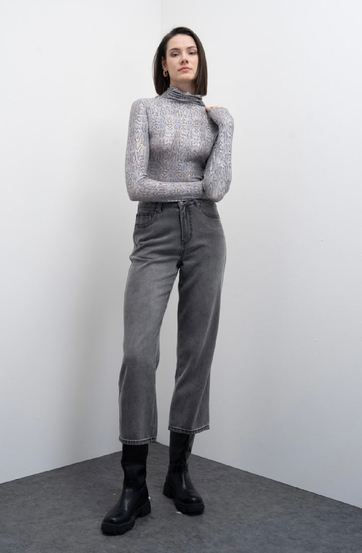 Goa Goa Yulka Grey/Silver Roll Neck Top