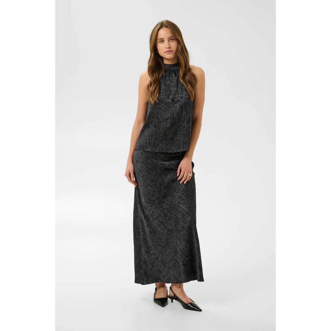 Kaffe Katara Skirt | Black Grey Crushed Print