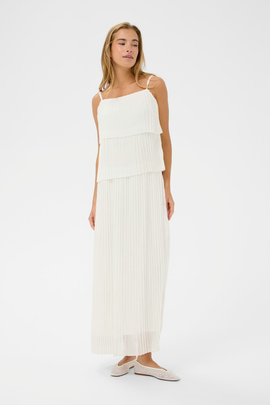 Kaffe KAkiera Plissé Dress | Chalk