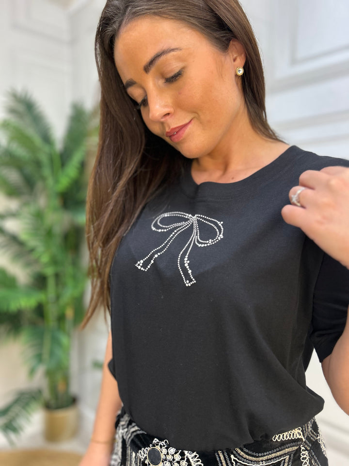 French Connection Pearl Hotfix Bow Tee