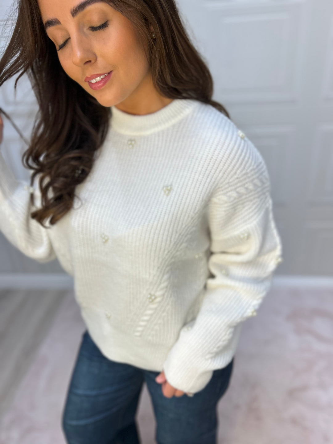 French Connection Mersai Pearl Embellished Knit Jumper