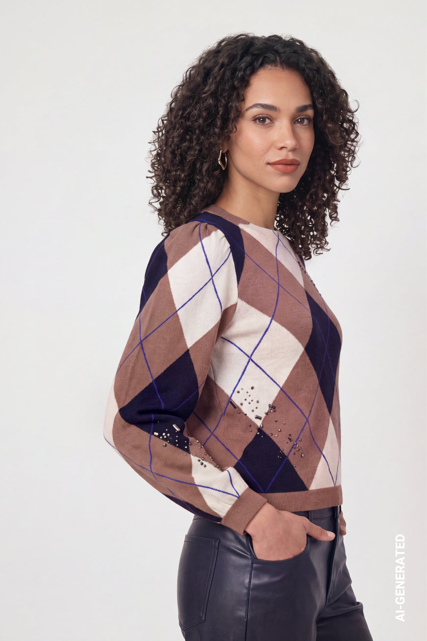 Monari Diamond Pattern Knitted Jumper | Tiramisu