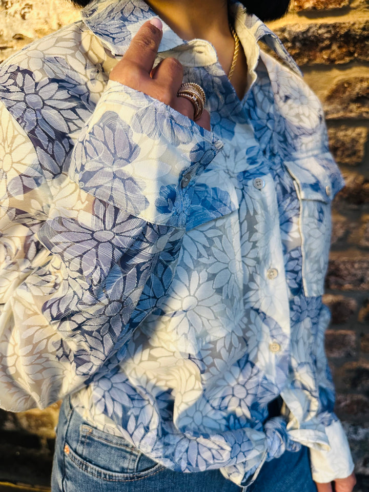 Guess Adelaide Blue/Cream Floral Tie Knot Shirt