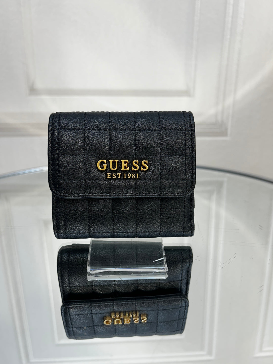 Guess Tia Black Quilted Flapover Purse