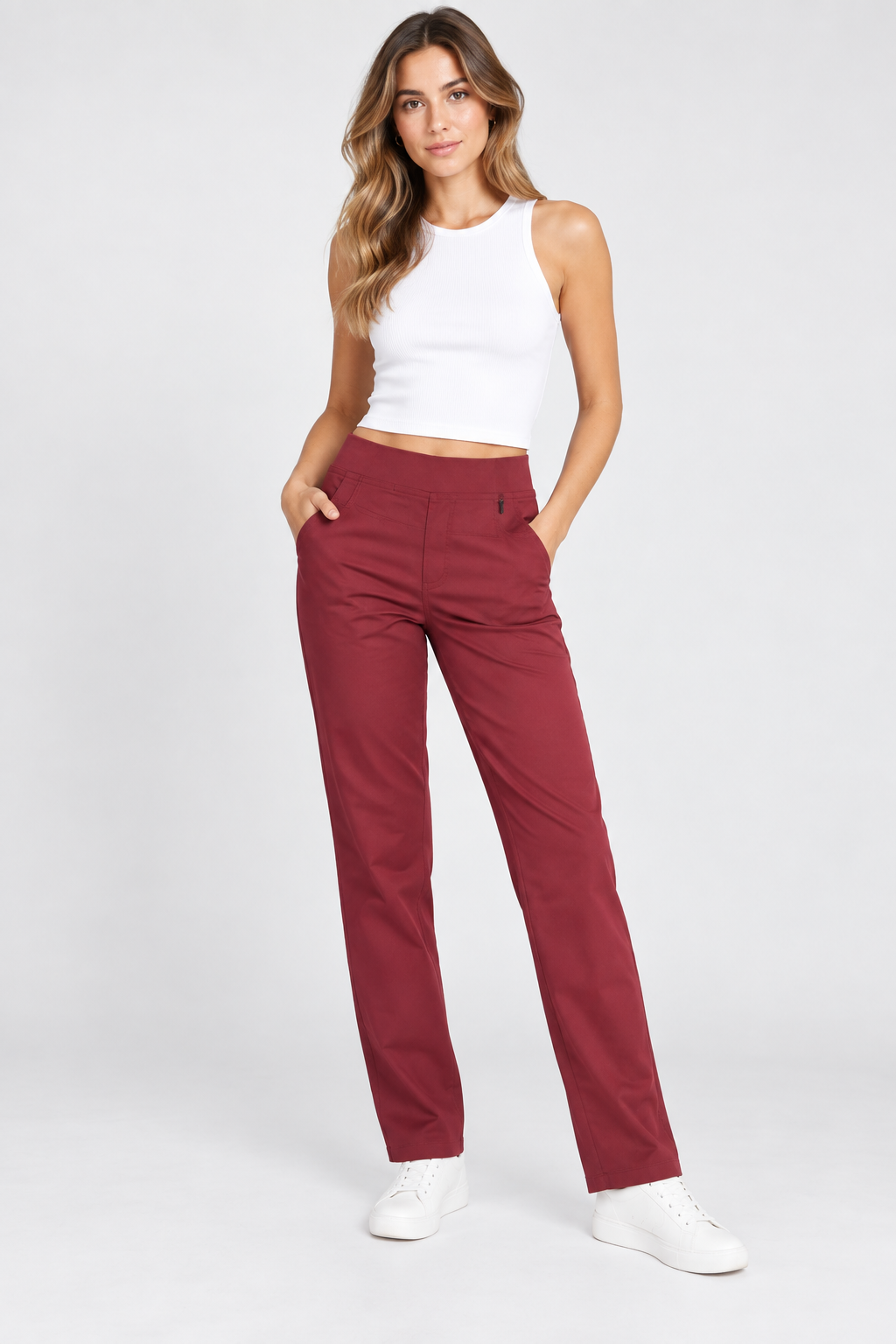 Pinns Wine Brushed Bengaline Pull Up Trouser | 401T