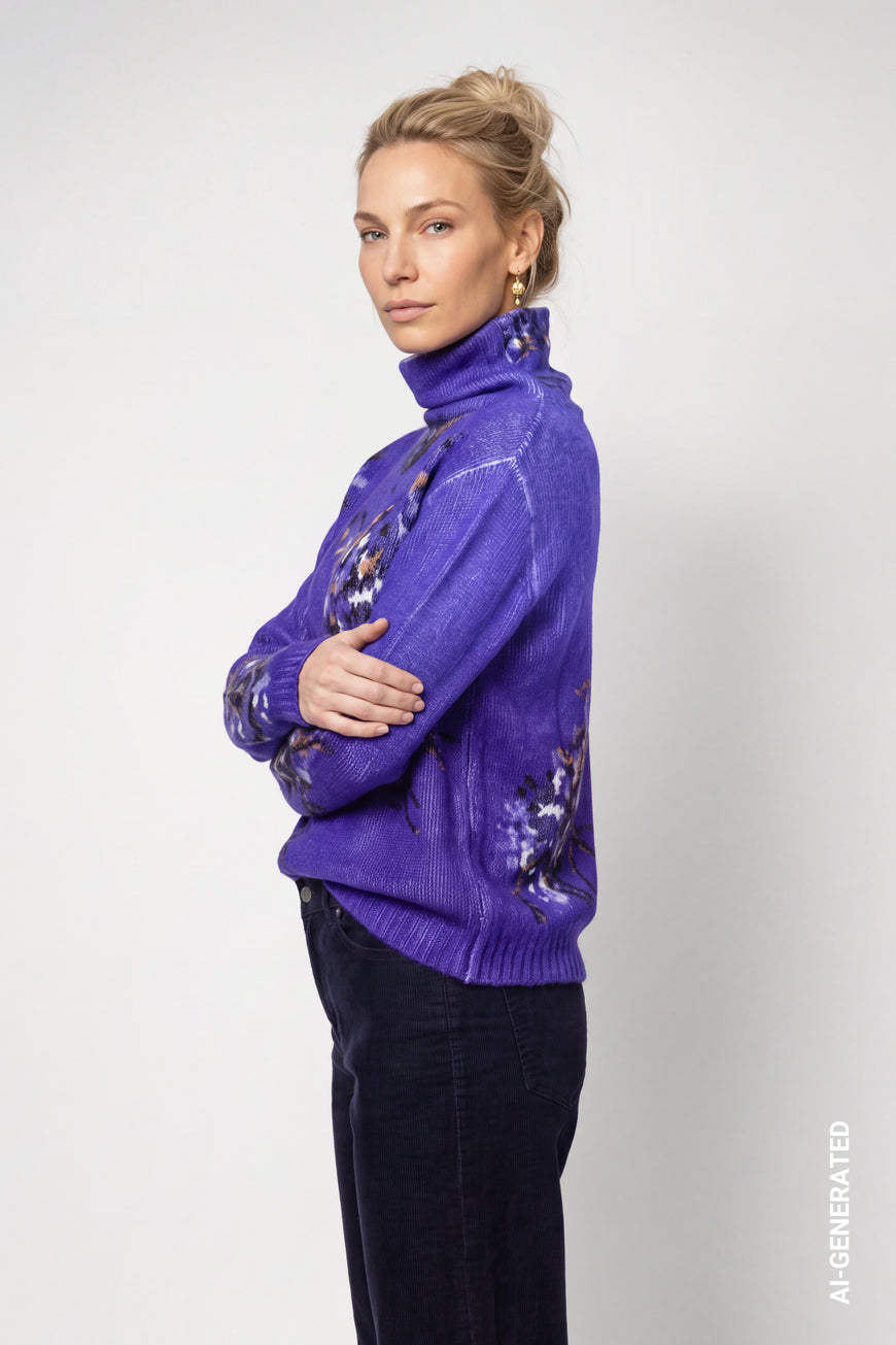 Monari Royal Blue Knitted Floral Pattern Jumper