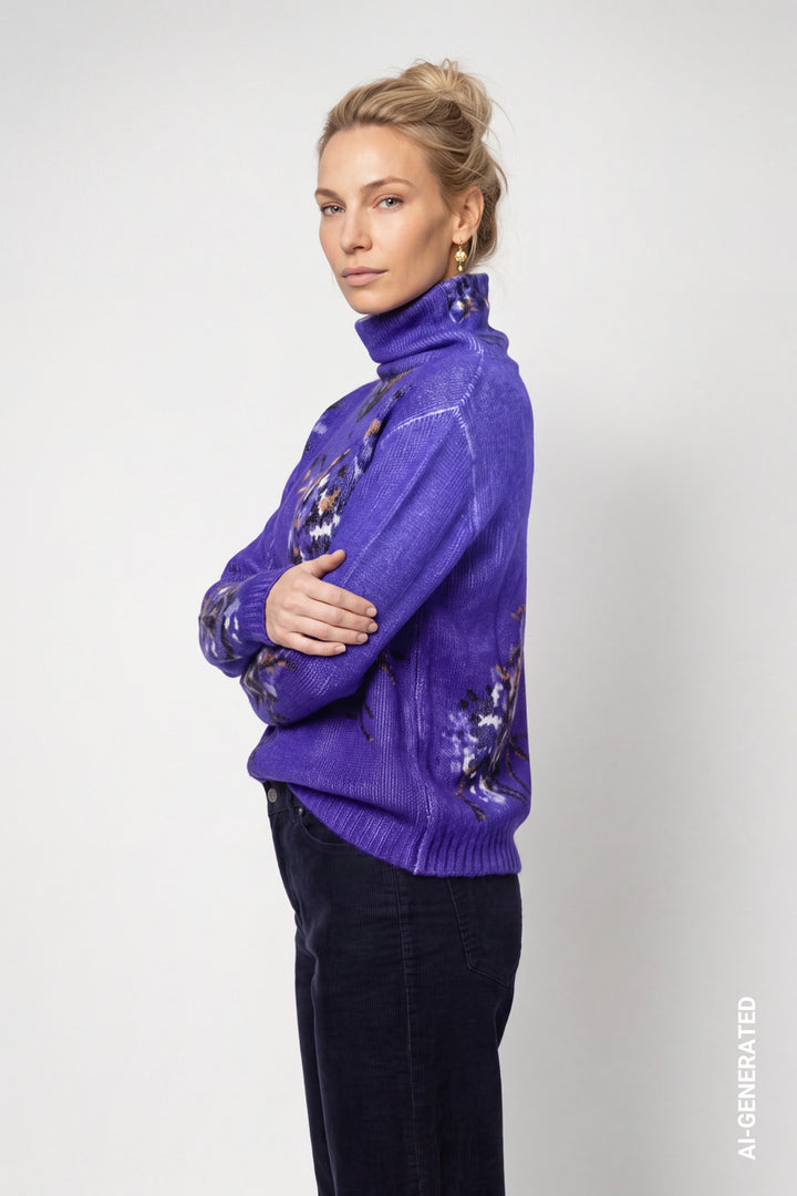 Monari Royal Blue Knitted Floral Pattern Jumper