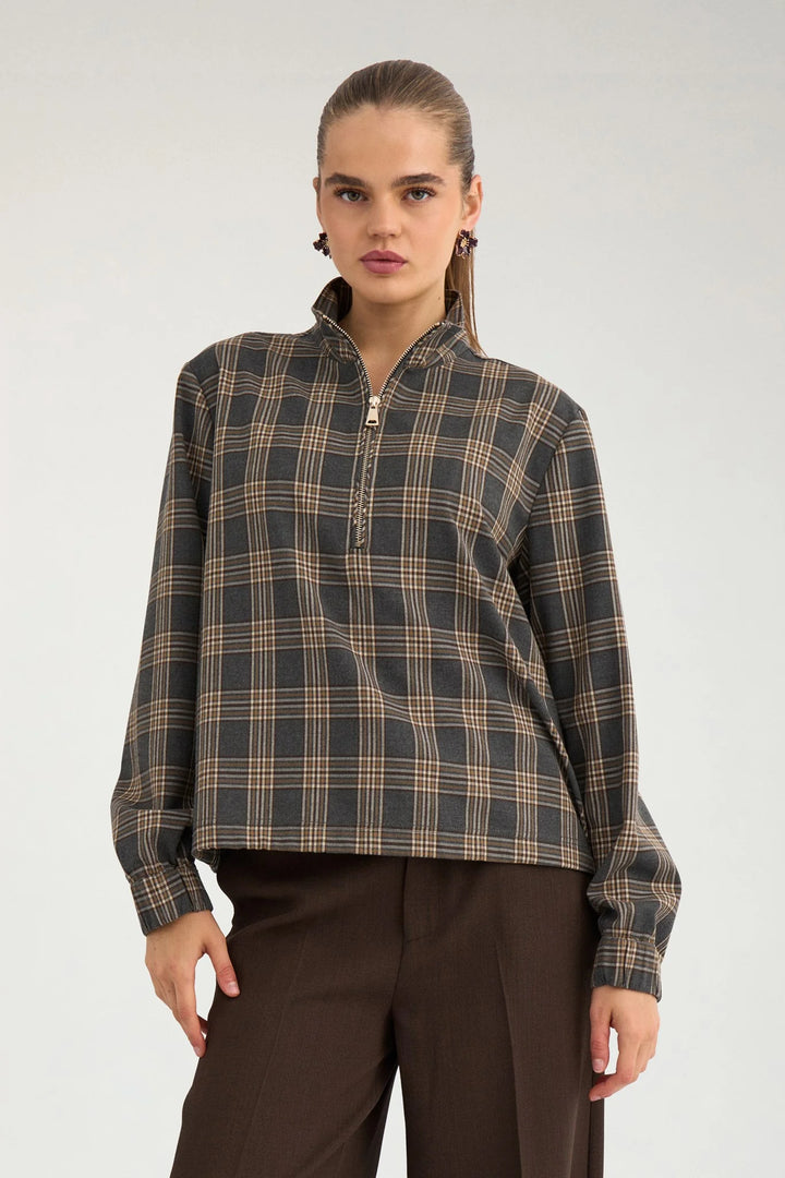 Numph Nukamala Zip Shirt | Grey Melange