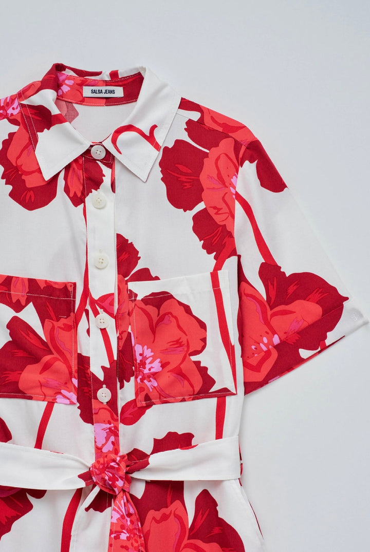Salsa Red Floral Belted Jumpsuit