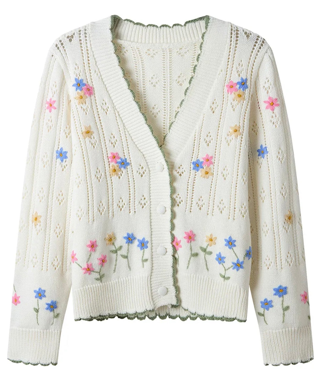 Spring Florals Embroidered Cream Cardigan