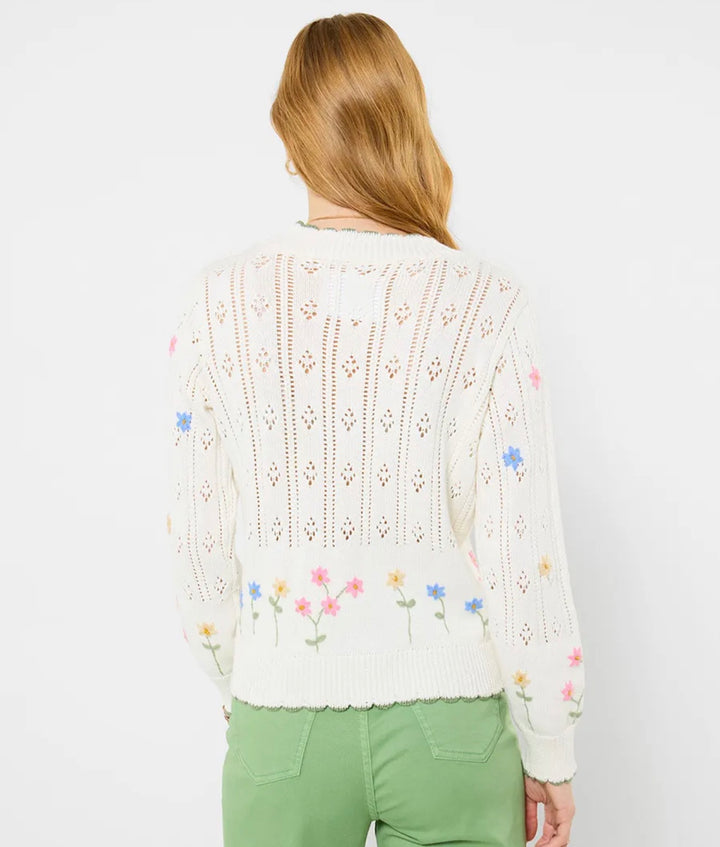 Spring Florals Embroidered Cream Cardigan