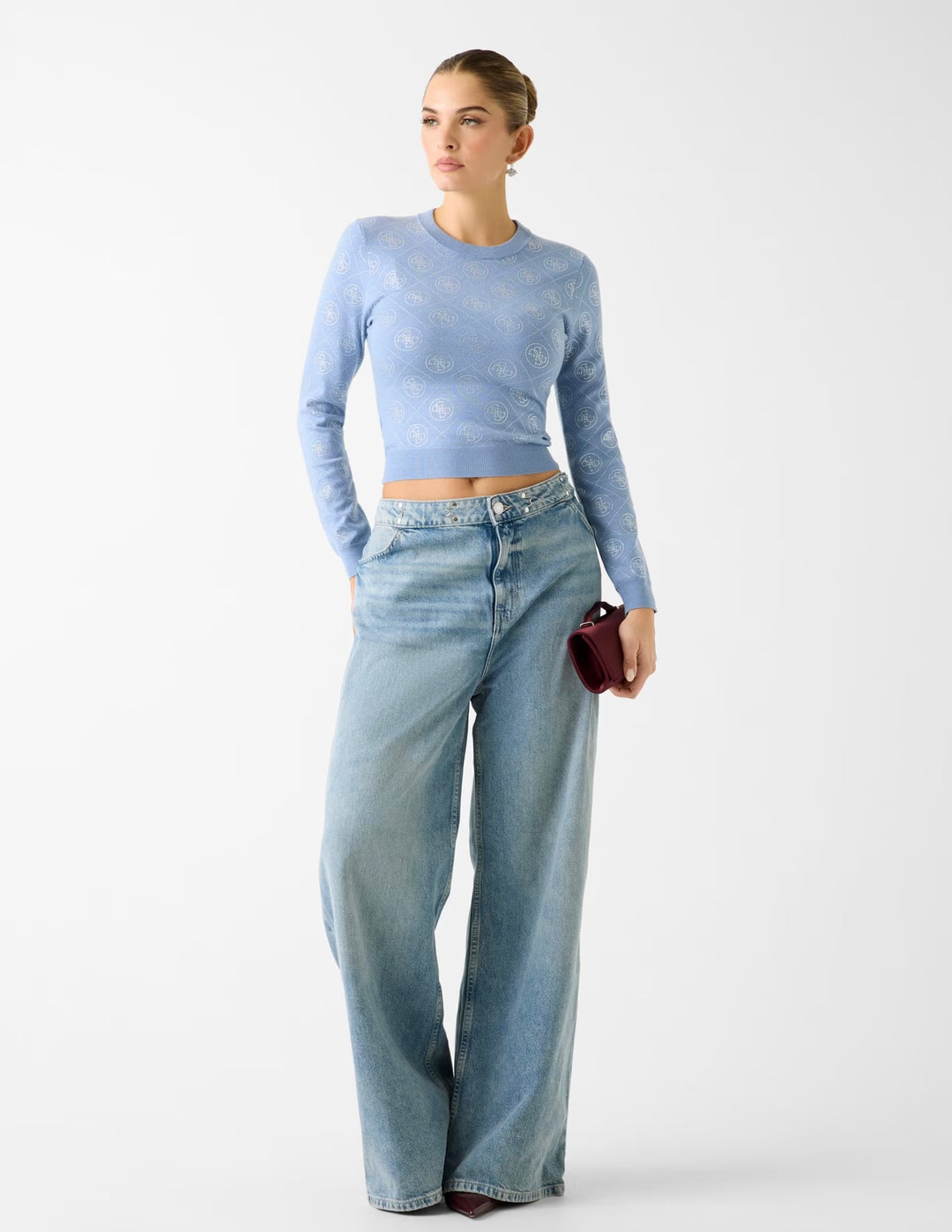 Guess Rhinestone 4G Blue Sweater