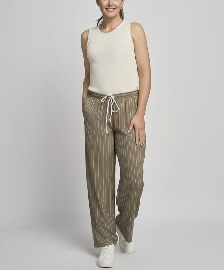 Pinns Khaki/White Wide Leg Stripe Palazzo | 735T
