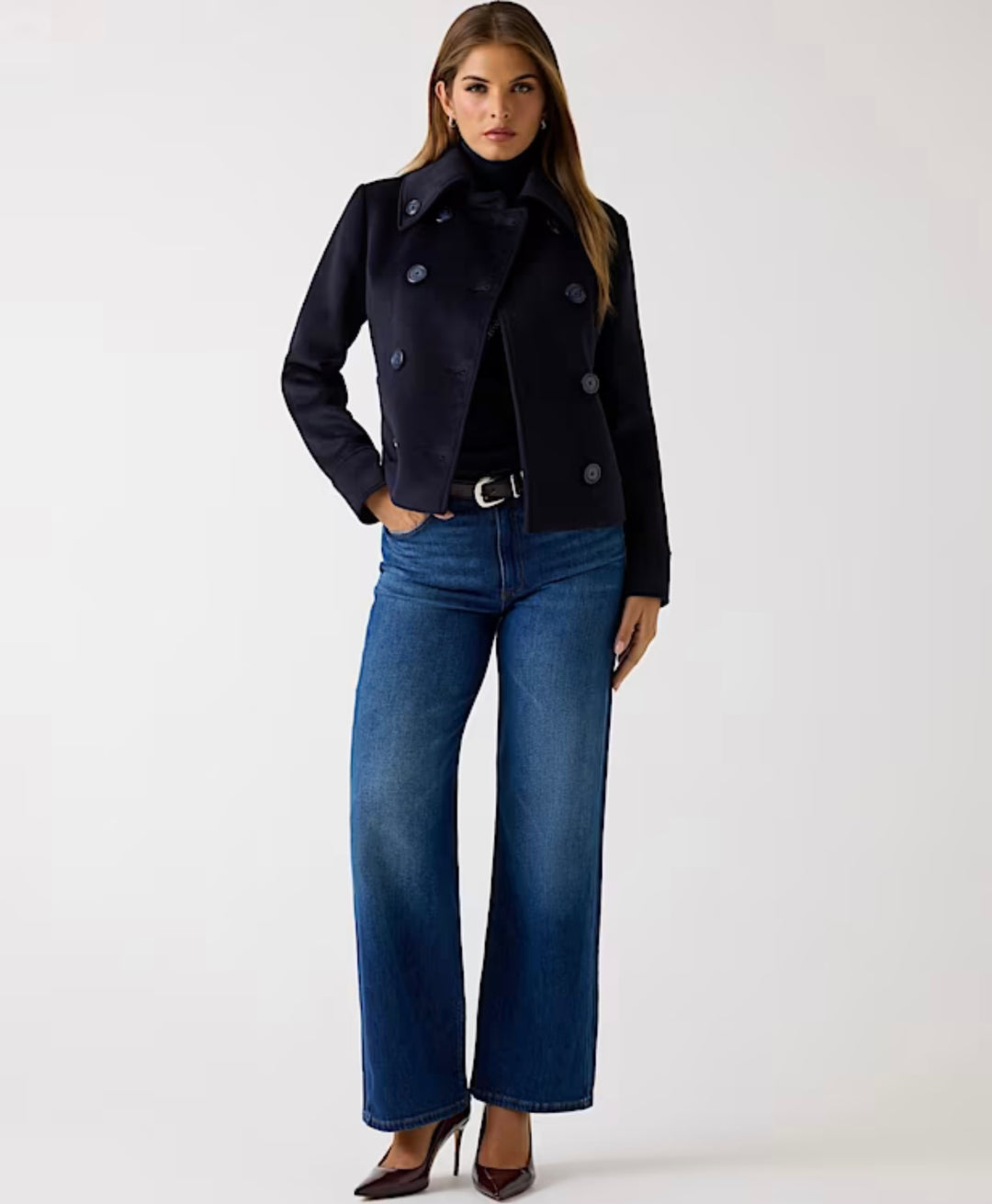 Guess Navy Blue Wool Blend Coat
