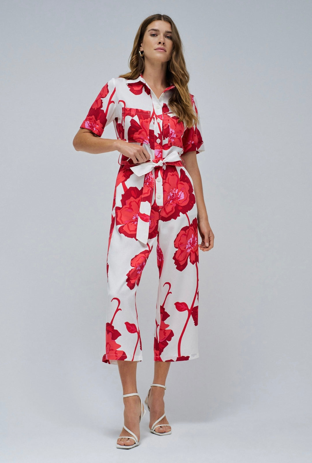 Salsa Red Floral Belted Jumpsuit